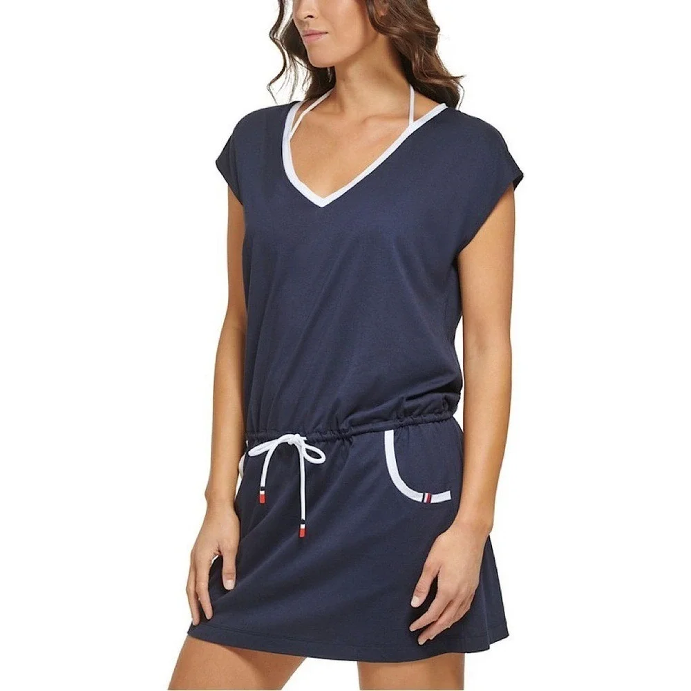 Tommy Hilfiger Drawsteing Coverup Dress Sky Captain Blue Small/Medium